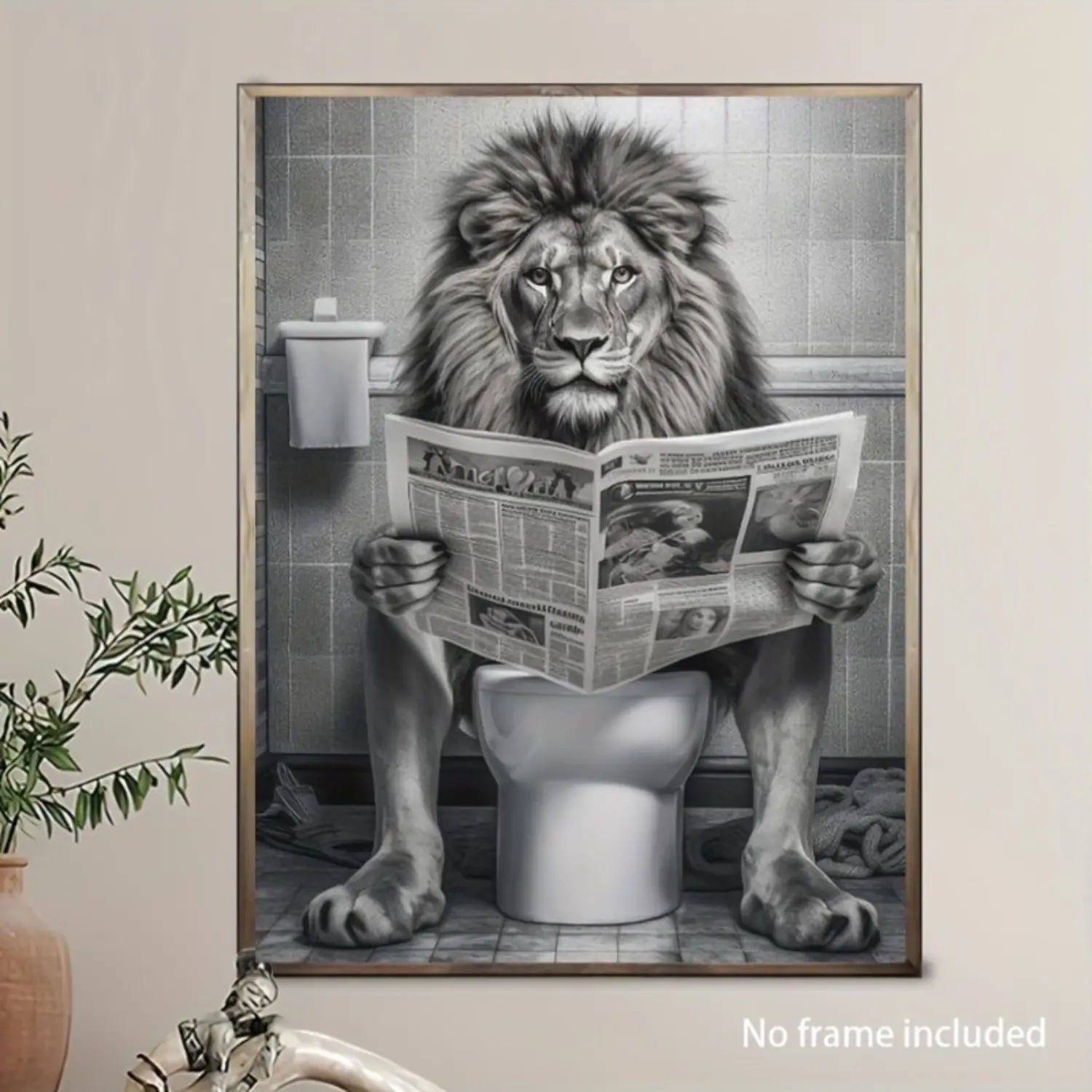 12x18in (30x45cm) Whimsical Lion Print Unframed Wood Canvas Poster - Frame-Style Home Decoration, Room Wall Art Accent, Wardrobe Decor, Unique Gift Idea with Plaid & Polka Dot Elements