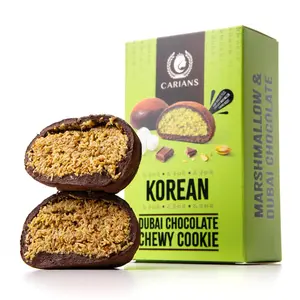 CARIAN'S Korean Dubai Chocolate Chewy Cookie - Chew the Art of Fusion, Premium Pistachio Cream and Soft Marshmallow Center, Gourmet Milk Chocolate Covered Treats, Eastern Flavors Premium Gift 2.54oz, Ice-Packaging