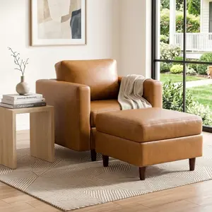 ABCASA Faux Leather Accent Chair with Ottoman, Upholstered Armchair with Storage, Extra-Deep-Seated Modular Single Sofa, Reading Chair with Footrest for Living Room Lounge Chair PU Leather