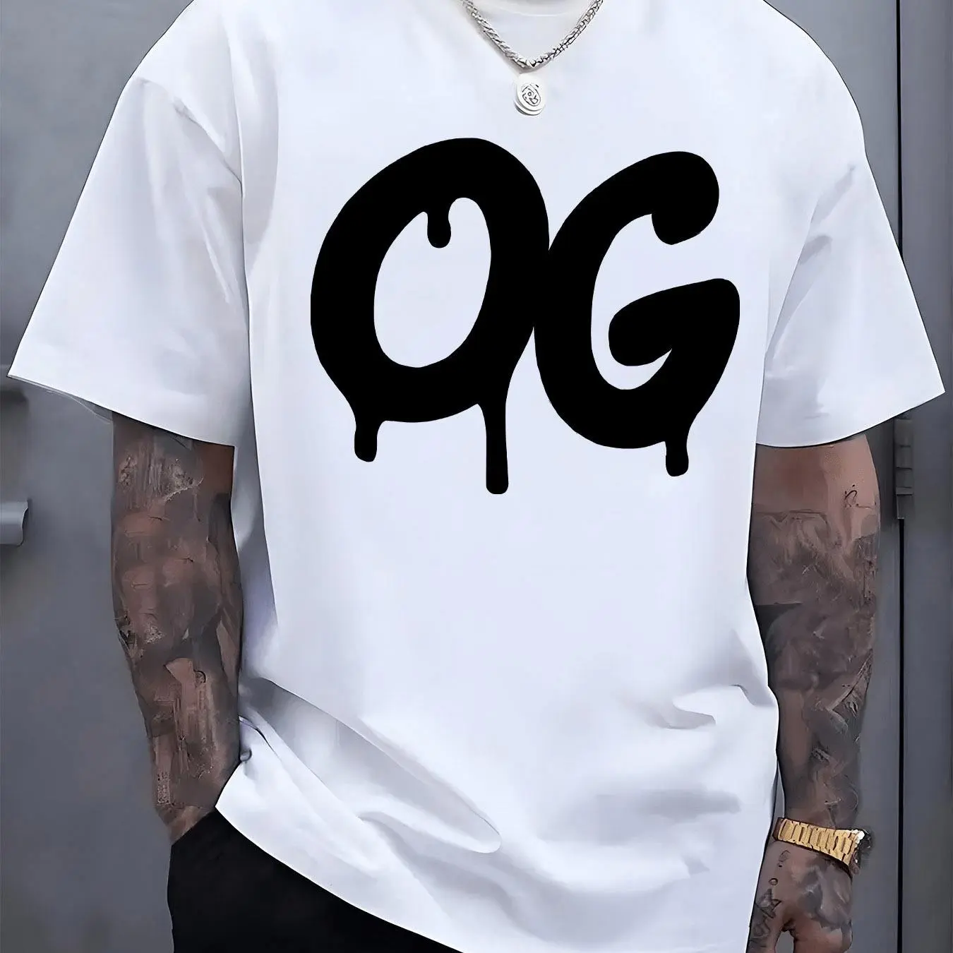 Men's Plus Size Casual 100 Cotton Short Sleeve White T Shirt with Trendy Design