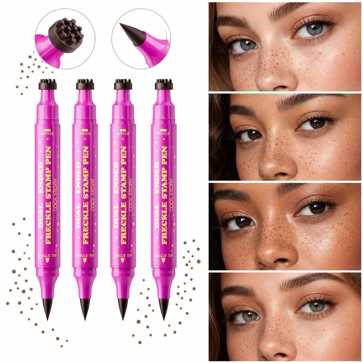 Dual-Ended Faux Freckle Pen, Freckle Stamp and Fine Tip Makeup Pen for Natural-Looking Face Makeup, Easy Freckle Look for Daily Wear, Party, Festival and Photo Makeup