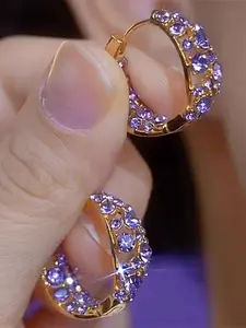 Elegant Women's Zircon Hoop Earrings, Statement Earrings, Fashionable Geometric Design, Perfect for Daily Wear, Parties, Anniversary Gifts, Jewelry Accessories