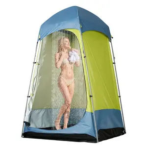Camping Shower Tent, 1 Room Portable Privacy Changing Room With Ground Stakes, Ropes, Carry Bag And Steel Poles, 200D Oxford Fabric With Silver Coating, Ideal For Camping, Beach, And Fishing