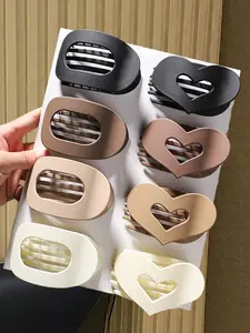 8-piece set of autumn and winter milk tea color basic large women's hair clip on the back of the head, simple hair accessories for daily wear comfortable and safe flat hair clip Goddess hair clip