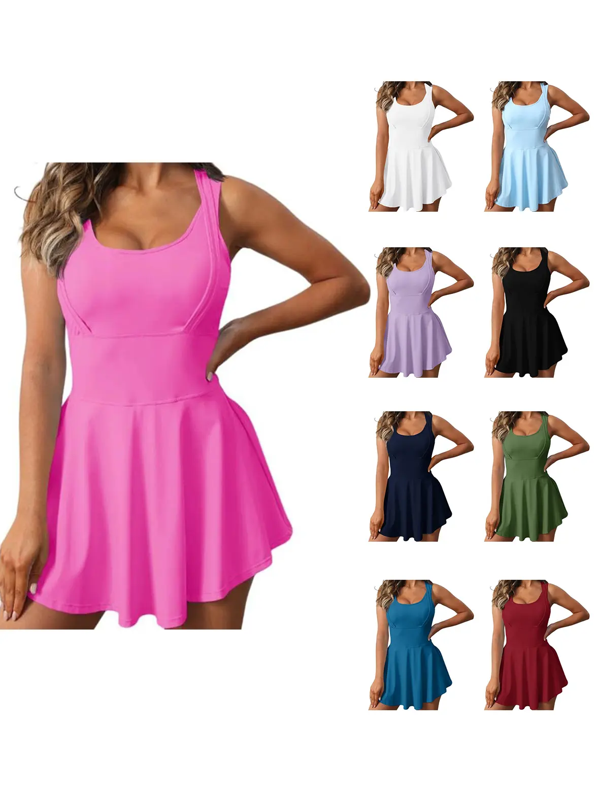 FISOEW Sleeveless 2-in-1 Athletic Tennis Golf Dress Underneath Workout Active Dresses with Built-in Shorts Activewear prom memorial day outfits waisttrainers sundress camels hiking athletic dress tennis dress