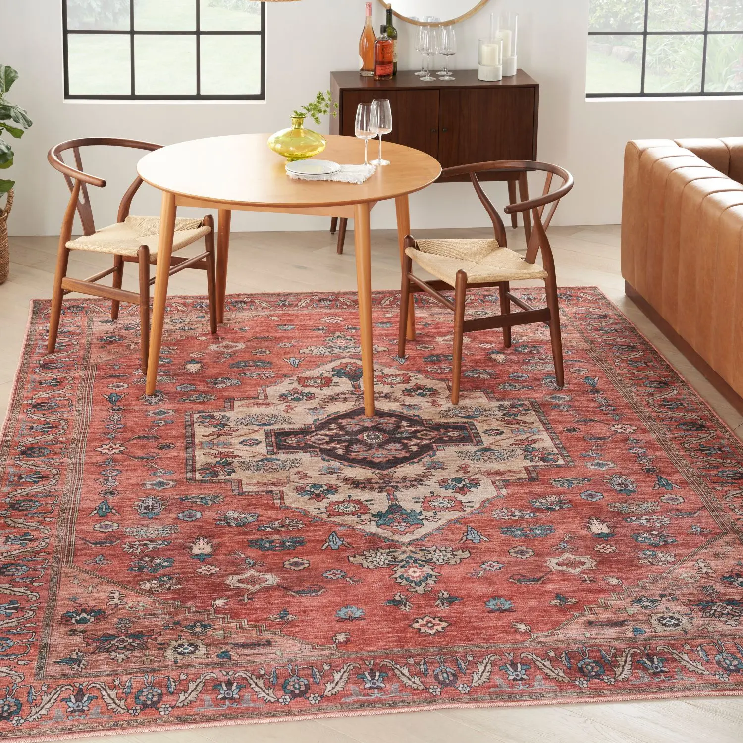 Nourison Brilliance Patterned, Machine-Washable, Antique-Inspired Nostalgic Indoor Non-Slip Flatweave Medallion Area Rug, Machine-Washable Area Rugs, Nostalgic Area Rugs