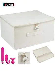 Lockable Adult Toy Bag Storage Organizer, Beige Toy Bag Storage Bins with Zipper Lid, 15 x 10.2 x 6.3 Inches Toy Storage Organizer Case for Women and Men Clothes Container, Lockable organizers