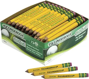 Dixon Ticonderoga Golf Pencils with Erasers #2 HB Lead Yellow Pack of 72 Premium Graphite Core Latex-Free Eraser Perfect Size for Golf Tests & Surveys