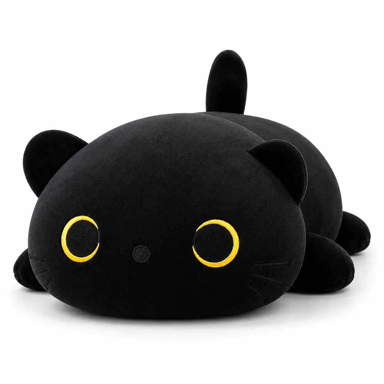 CHUBBYJOY Black Cat Plush Toy 12Inch 20Inch Cute Round Stuffed Animal Pillow with Yellow Ring Eyes Soft Short Plush Cat Plushie for Kids, Cat Lovers, Dolls for Bedroom Decor, Birthday Gift
