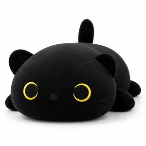 CHUBBYJOY Black Cat Plush Toy 12Inch 20Inch Cute Round Stuffed Animal Pillow with Yellow Ring Eyes Soft Short Plush Cat Plushie for Kids, Cat Lovers, Dolls for Bedroom Decor, Birthday Gift