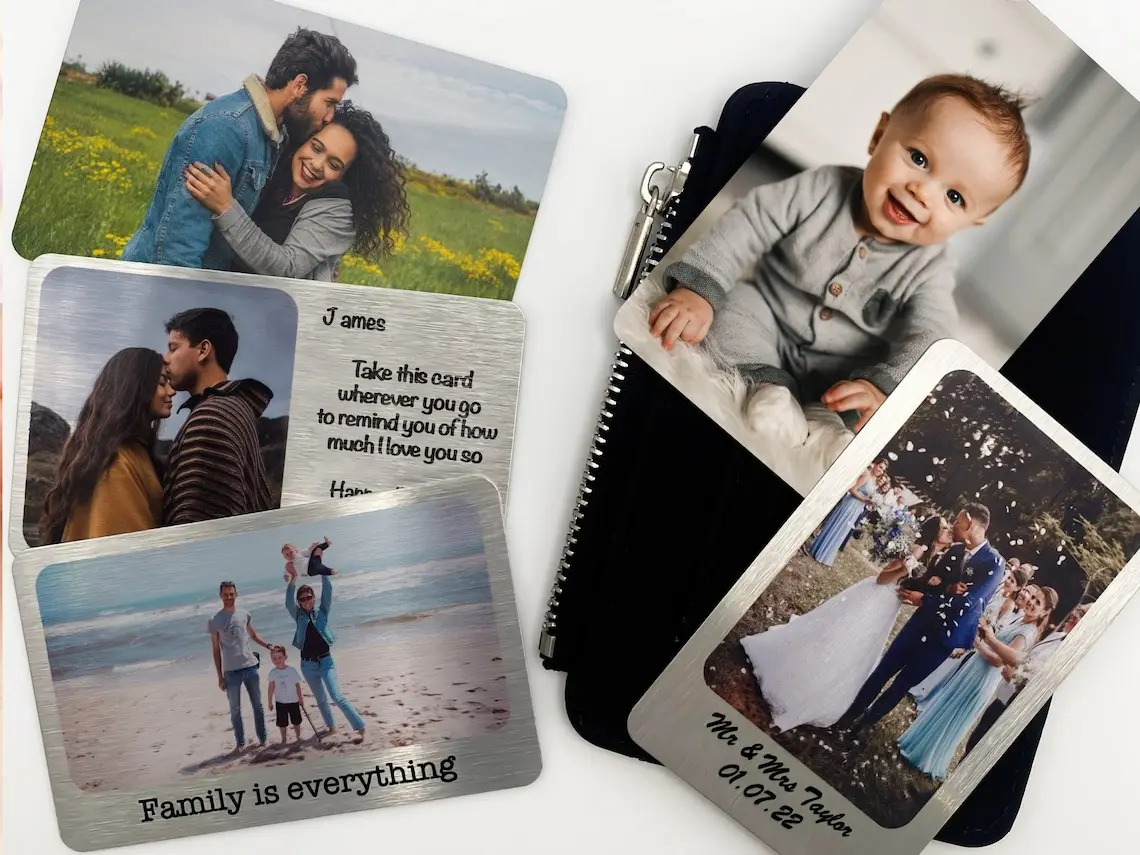 Classic Custom Aluminum Metal Wallet Card Insert, 3.4x2.14" Full Print Gloss Finish, Personalized Photo/Quote, Scratch-Proof Sentimental Gift for Boyfriend, Fathers Day Deployment, Personal Photo