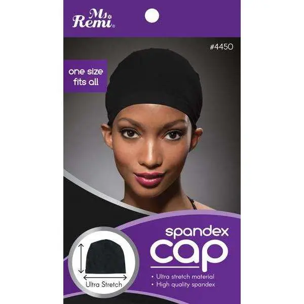 Solid Black Spandex Skull Cap, Unisex Ultra Stretch Flexible Fit - 1 Size Fits All for Taming Your Hair, One Size, Ms. Remi