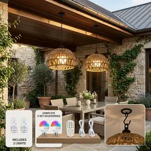 2-pack of rechargeable colorful LED light sources  remote control, rattan pendant chandelier, adjustable temperature white LED bulb  timer, suitable for kitchen islands, gardens, tree canopies, gazebos and porches Brushed Nickel Vanity with Glass Shades