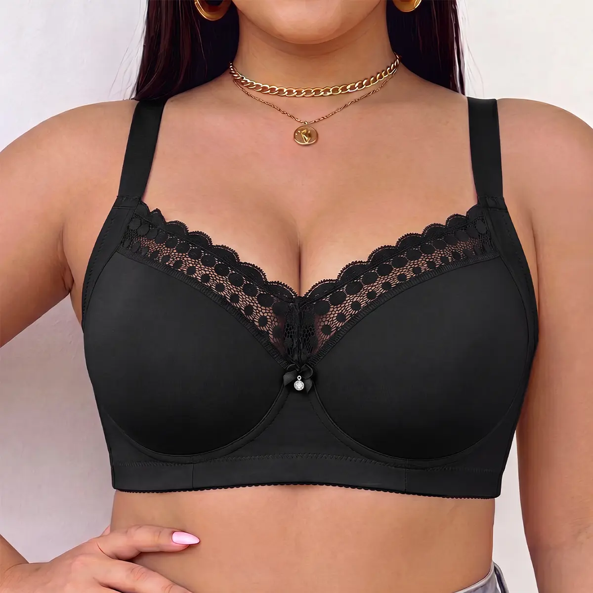 TryWish Plus Size Full Coverage Push Up Support Bra, Wide Straps Side Smoothing Underwire Everyday Bra for Large Bust
