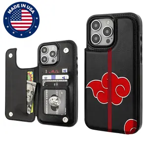 Naruto Akatsuki Cloud Aesthetic Design Pattern Casing For iphone 16 15 14 13 12 Plus Pro Max Flaunt Mobile Phone Case TPU Pu Leather Card Holder Drop Protection Shockproof Protector Vintage unique Fashion Trend Anti-scratch Stylish Smartphone Cover