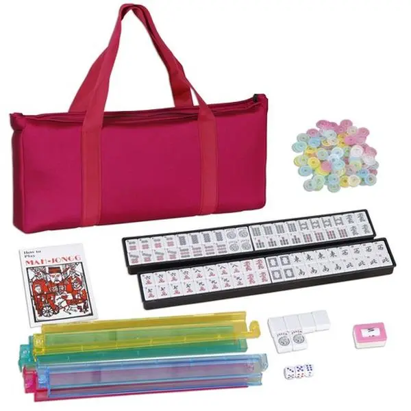 American Mahjong Game Set, 166 Tiles, 4-Color Design, 4 Pushers/Racks, W/Soft Storage Bag