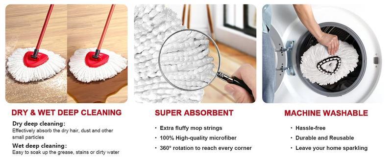 Mop Head Refill, Mop Head & Scrub Brush Replacement for EasyWring 1 Tank System, Spin Mop Accessories, Cleaning Supplies