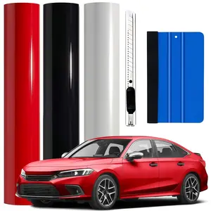 FONESO 60" x 12" Car Body Sticker with Squeegee and Cutter Kit, Super Glossy Car Vinyl Film Wrap Protector Sticker Tape Self-Adhesive + Tool, Car DIY Decoration Accessories For BMW Chevrolet Ford Honda Jeep Nissan Toyota Hyundai VW Dodge MAZDA