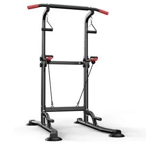 Upgraded Power Tower Pull Up Bar Station for Home Gym, 350LBS Capacity Multi-Function Dip Station with Resistance Bands & Suction Cups, Adjustable Height Strength Training Equipment for Full Body Workout 4001f