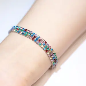 Colorful Moissanite Tennis Bracelet, 2026 New Arrival, 3-Row 138-Stone 7.8-in Design, Ideal for Prom & Party Looks