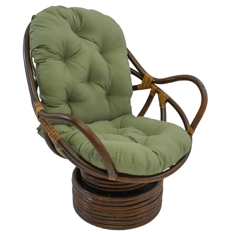 212 MAIN Single-Seat Outdoor Lounge Rocking Chair - Rattan Wicker Outdoor Furniture with Extra-Thick Twill Weave Cushion, Sage Swivel Rocker, Outdoor Lounge Chair