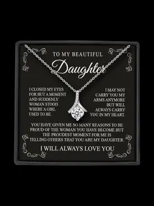 Mermaid Tail Zircon Marine Life Pendant Necklace Gift Box for Women, Lockbone Chain Jewelry with Blessing Card, Birthday Festival Present