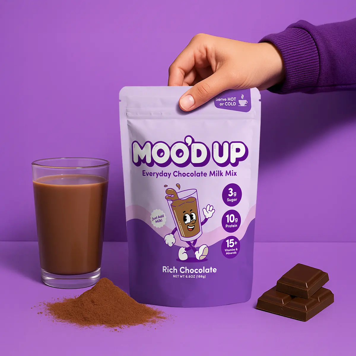 Moo'd Up Chocolate Milk Mix - Low Sugar, Protein-Rich, Dairy-Free, Perfect for Chocolate Milk or Hot Chocolate Cocoa Flavor Cacao Powder