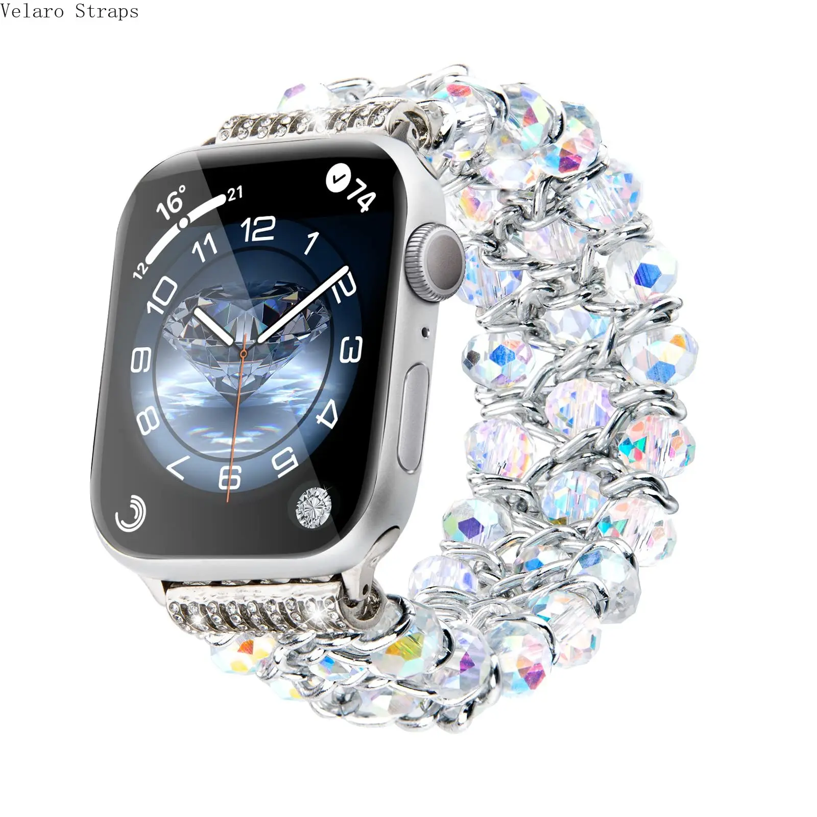 Aurora Crystal Beaded Bracelet Watch Band for Apple Watch, Luxury Rhinestone-Trimmed Elastic Strap Only Compatible with iWatch Ultra/SE/Series 1-10, 38-49mm Sparkling Jewelry-Style Accessory