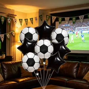 8PCS Football Theme Foil Balloons, 8 Black Star Balloons, Football Party Decoration Balloons, Suitable for Sports Celebration Events & Parties, Dining Supplies, Lightweight Reusable Balloons, Indoor & Outdoor Party Decor.