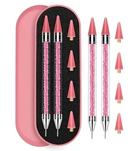 Rolybag Rhinestone Picker Tool, 2PCS Rhinestone Applicator Tool Dotting Wax Pen Dual-Ended with 4PCS Replaceable Wax Tips for DIY Nail Art Tool (Pink)