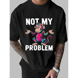 FEEGO Colorful Monkey "Not My Problem" Graphic T-Shirt - Funny Casual Men'S Tee with Cartoon Monkey Design |   Street Style Fashion |   Soft Cotton Fabric |   Regular Fit Short Sleeve Shirt for Casual Attire, Casual Summer Wear |   Playful Design |   Soft
