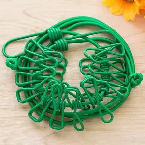 1.8m Long Clothesline with 12 Clips, Stretchable Up to 3m, Durable Outdoor Laundry Line, Ideal for Hanging Clothes, Laundry Products