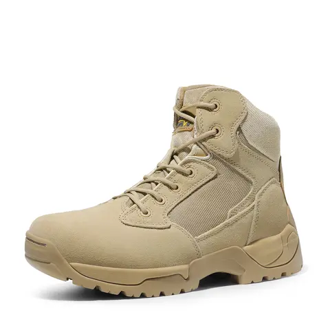 Men's Military Tactical Desert Boots Round Toe Laces Closure High-abrasion Leather Orthotic EVA Midsole All Seasons Footwear