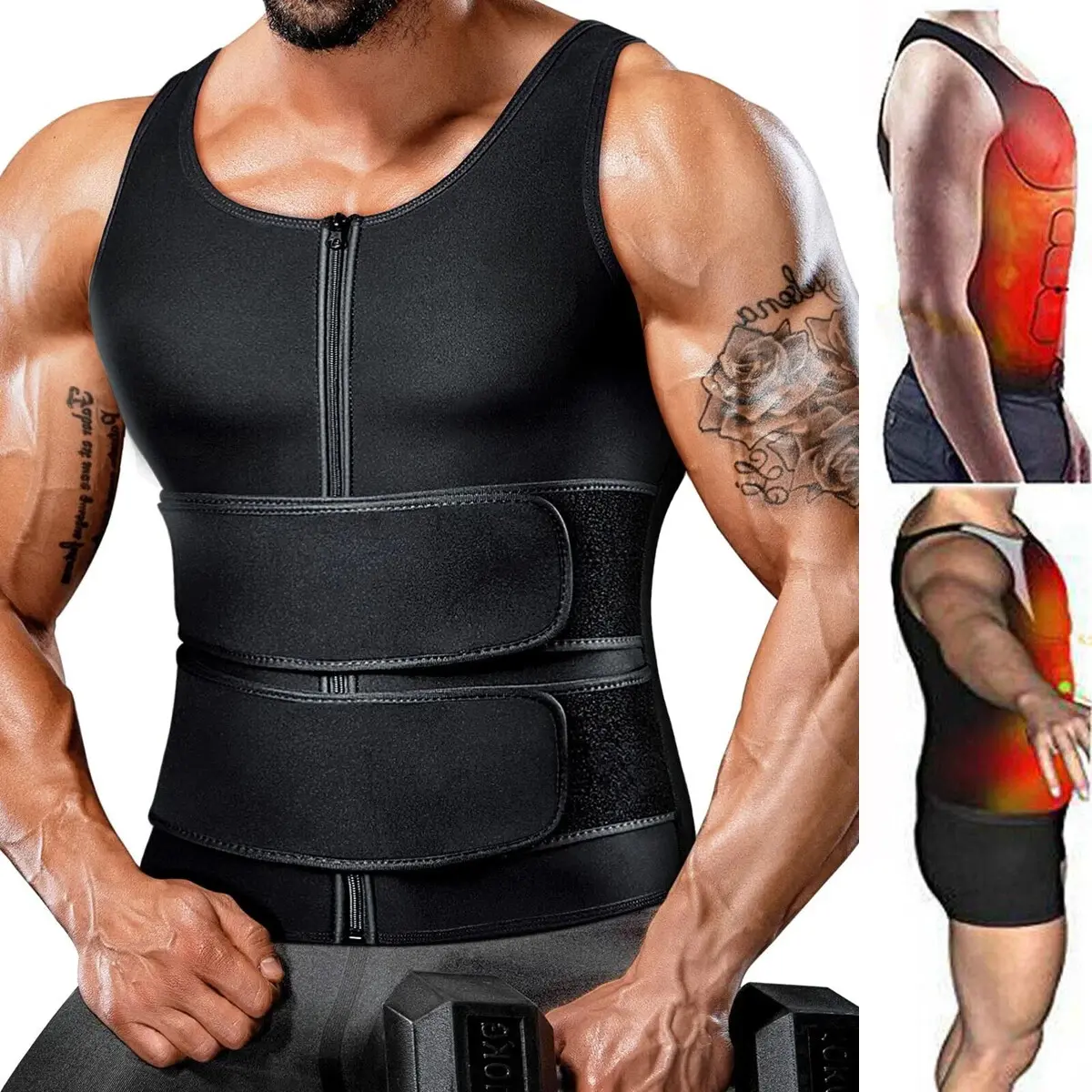 Men's Sauna Sweat Vest, Solid Tank Top Shaper with Double Belts for Body Contouring and Gym Workouts, Sleeveless Workout Vest, Sports Shaping Vest