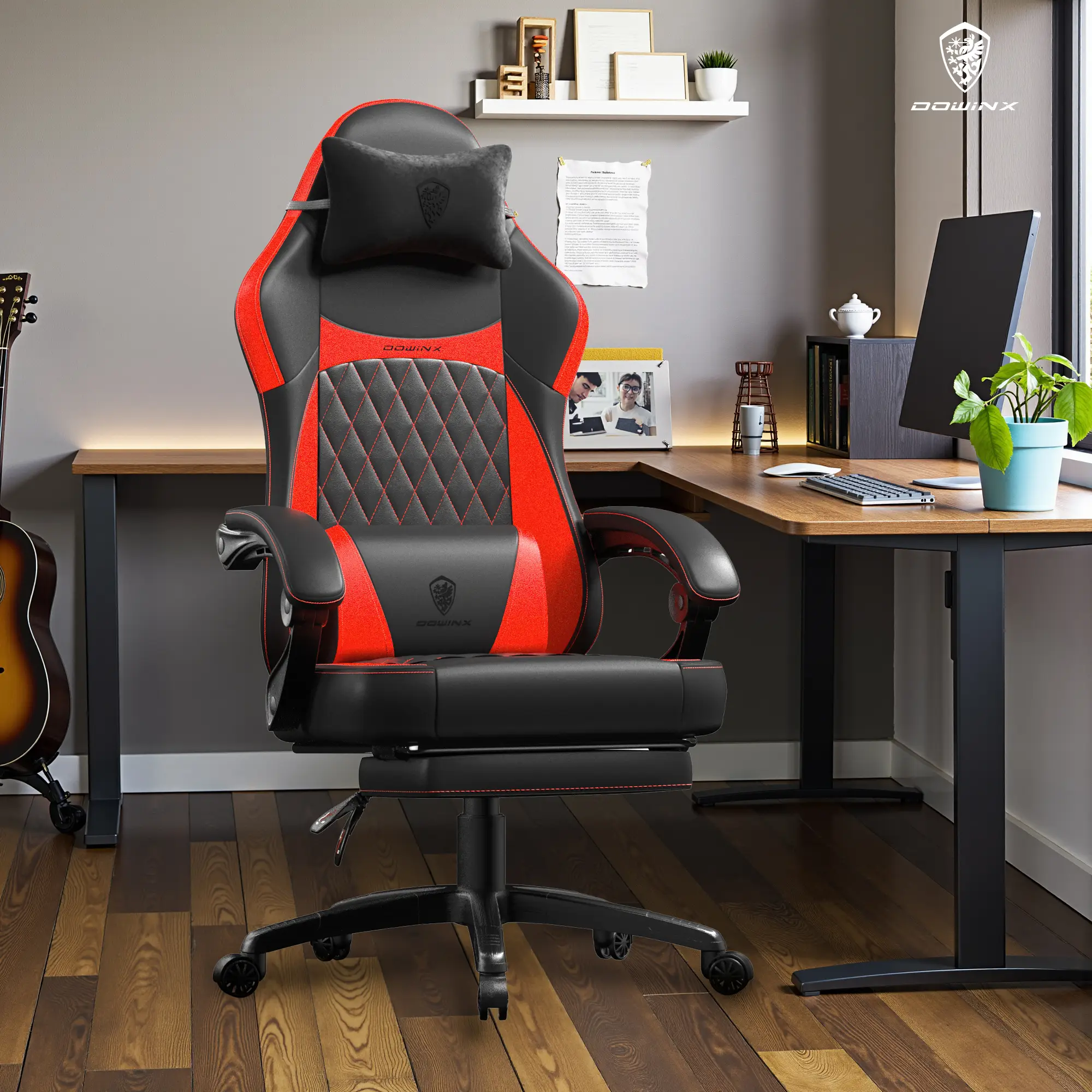 Dowinx Gaming Chair,with massage and foot pedals for adults，pocket spring pad, ergonomic computer chair,high back gaming chair leather office gaming 3