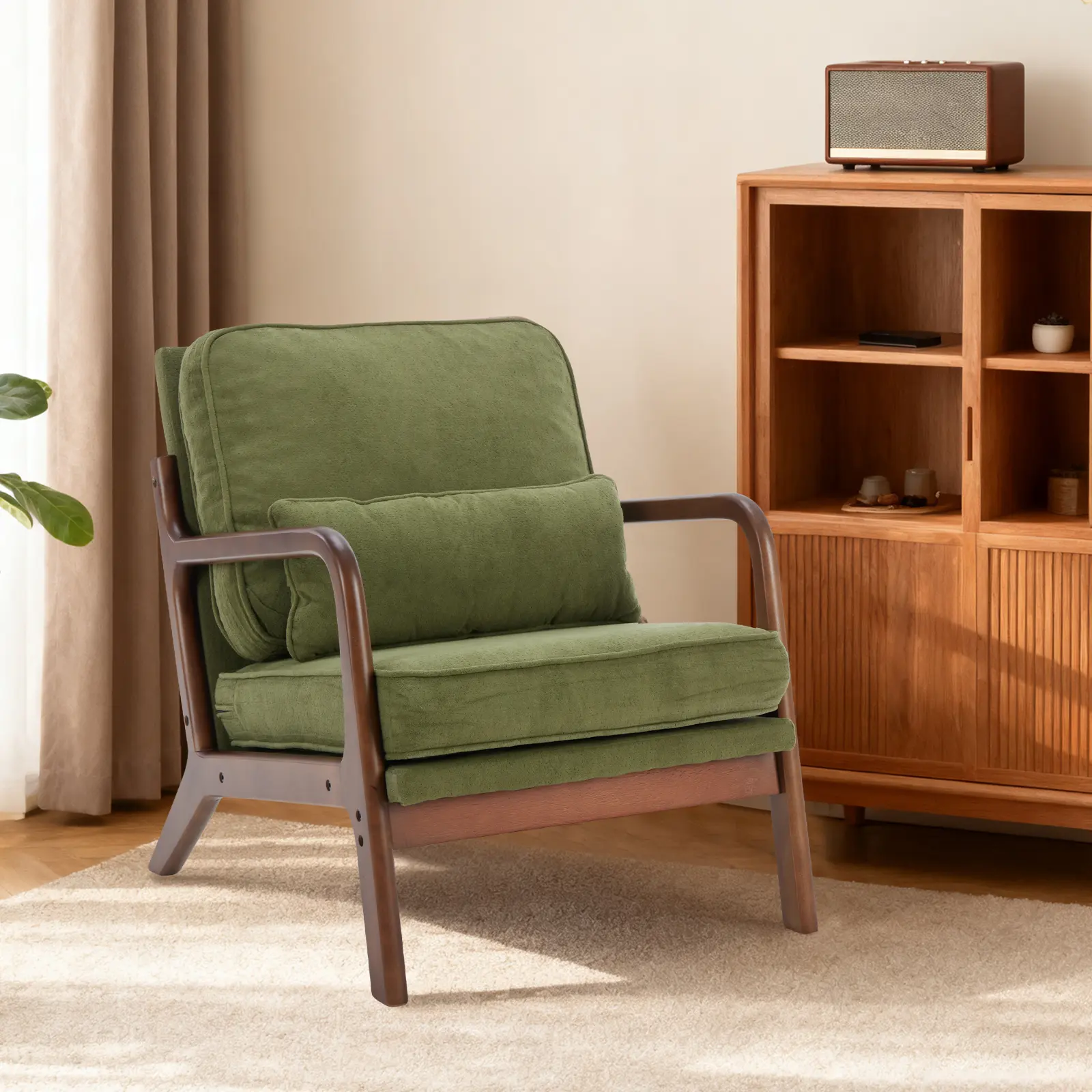 Mid Century Modern Chair, Accent Chair with Arms and Waist Cushion, Reading Chairs for Adults, Lounge Chair for Living Room and Bedroom, Solid Wooden Frame Mid Century Modern Chair, Accent Chair with Arms and Waist Cushion, Reading Chairs for Adults, Lounge Chair for Living Room and Bedroom, Solid Wooden Frame