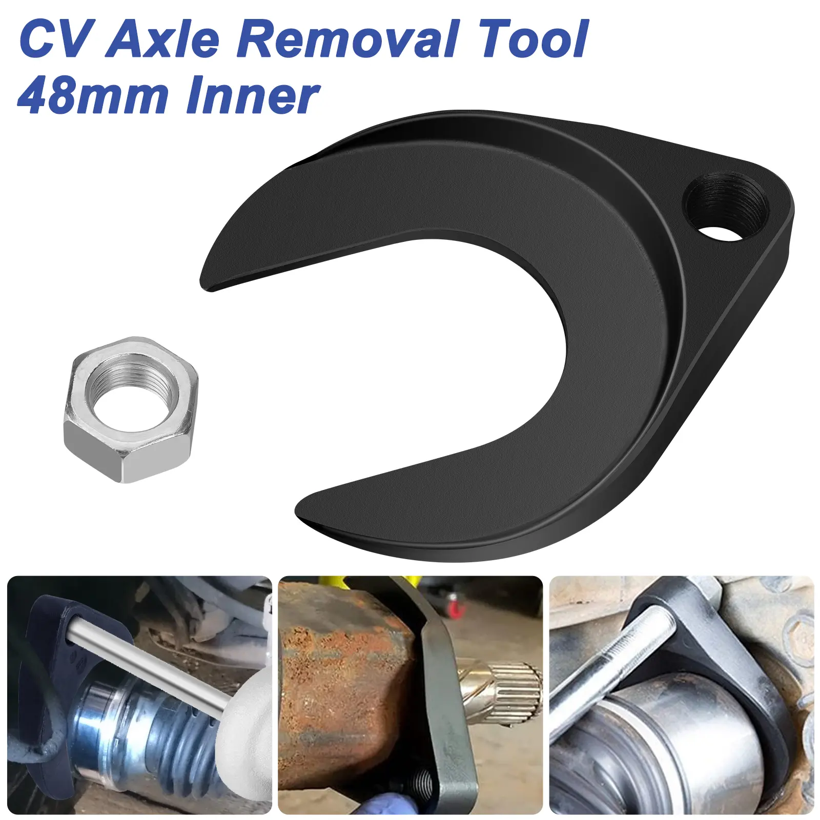 48mm Inner CV Axle Removal Tool with Nut -  Front Wheel Drive Axle Pulley Attachment,CV Joint Puller Fork Adapter Removing Tool ,Fits Slide Hammers with 5/8"-18 Threads,Automotive repair kit