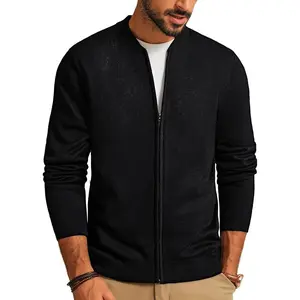 Men's Casual Full Zip Cardigan Sweater Slim Fit Stand Collar Sweater Jacket