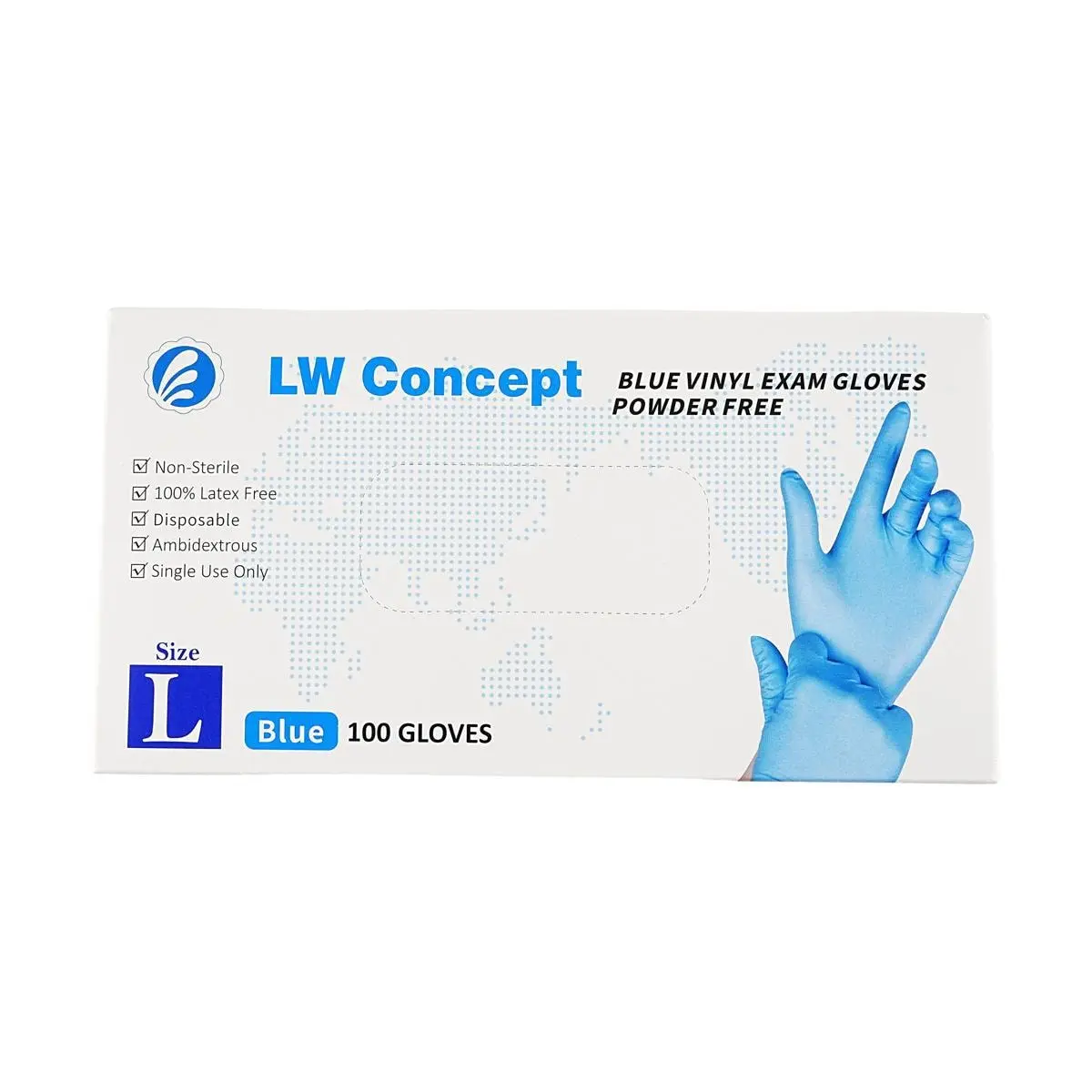 LW Concept Blue Disposable Gloves L Size - 100ct Medical Grade Latex-Free Nitrile for Food Prep, Cleaning, Tattooing, 4.5mil Thick