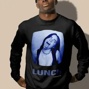 Lunch Billie Album Cover Graphic T-Shirt - Bohemian Style Unisex Black Tee with Blue Art Print, Round Neck Regular Fit, Hand Wash Only, Allseason Clothing, Music Fan Apparel, Artistic Print Shirt, Regularfit Shirt, Nontransparent Fabric