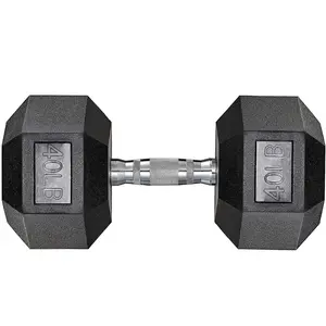 1pc Dumbbells Rubber Coated Cast Iron Hex Black Dumbbell, Hexagonal Rubber-Coated Cast Iron Dumbbells, 40-75lb, Black