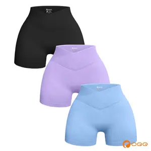 OQQ Women's 3 Piece Yoga Shorts Ribbed Seamless Workout High Waist Cross Over Athletic Leggings Woman Comfortable Breathable Black Plain Casual shorts Gym
