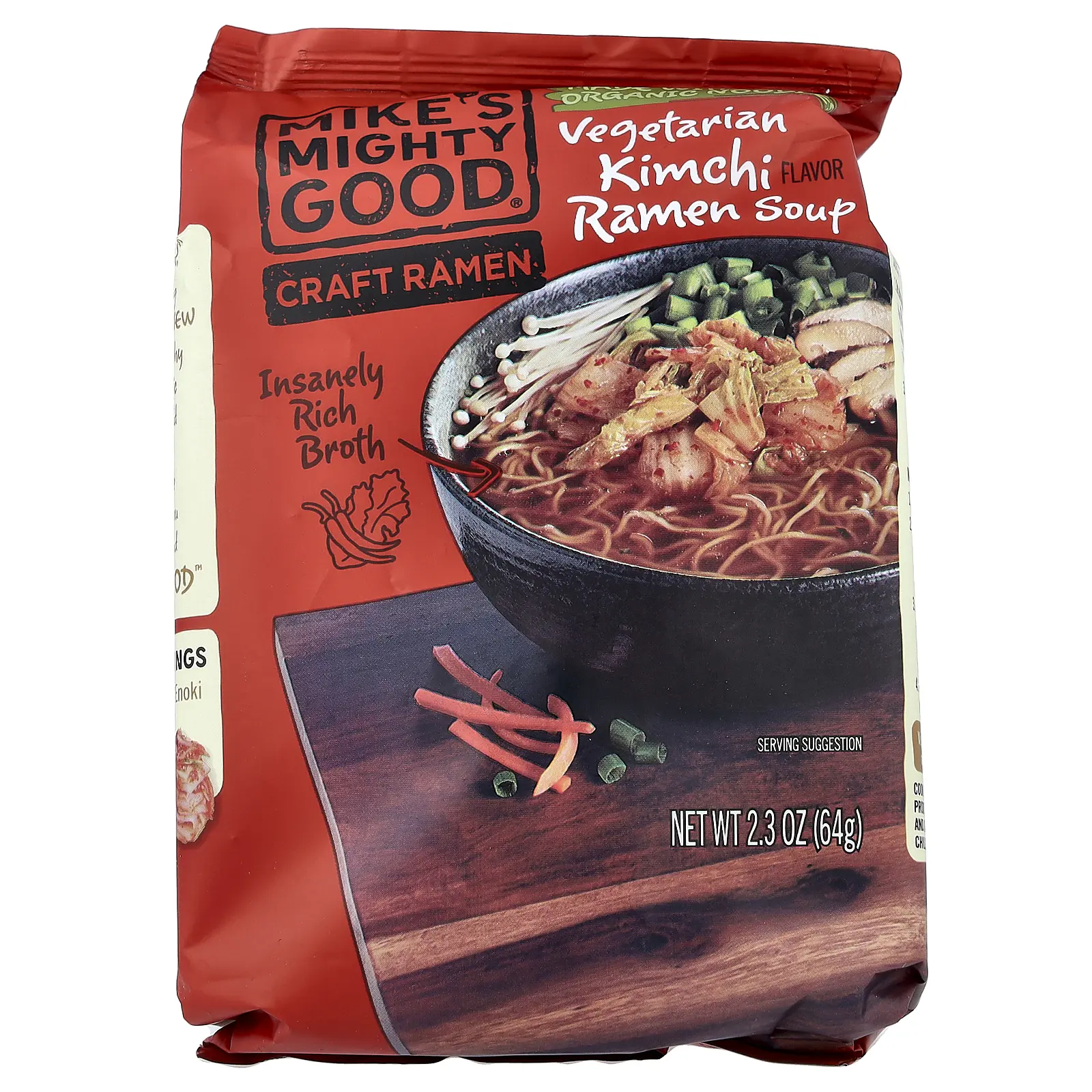 Mike's Mighty Good Craft Ramen, Vegetarian Kimchi Ramen Soup, 2.3 oz (64 g)