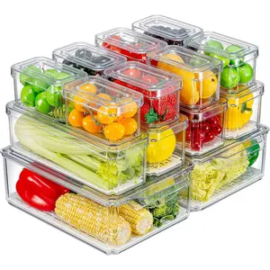 14 Pack Refrigerator Organizers and Storage, Stackable Fridge Organizer Bins with Lids, BPA-Free Produce Fruit Storage Containers for Storage Clear for Food, Vegetable Storage