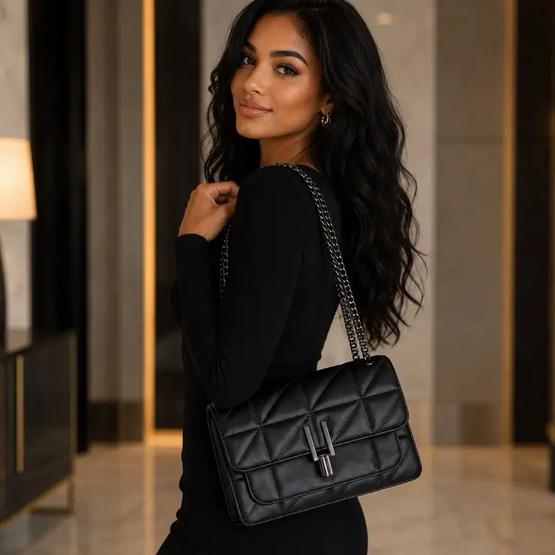 Women's Elegant Black Quilted Crossbody Bag