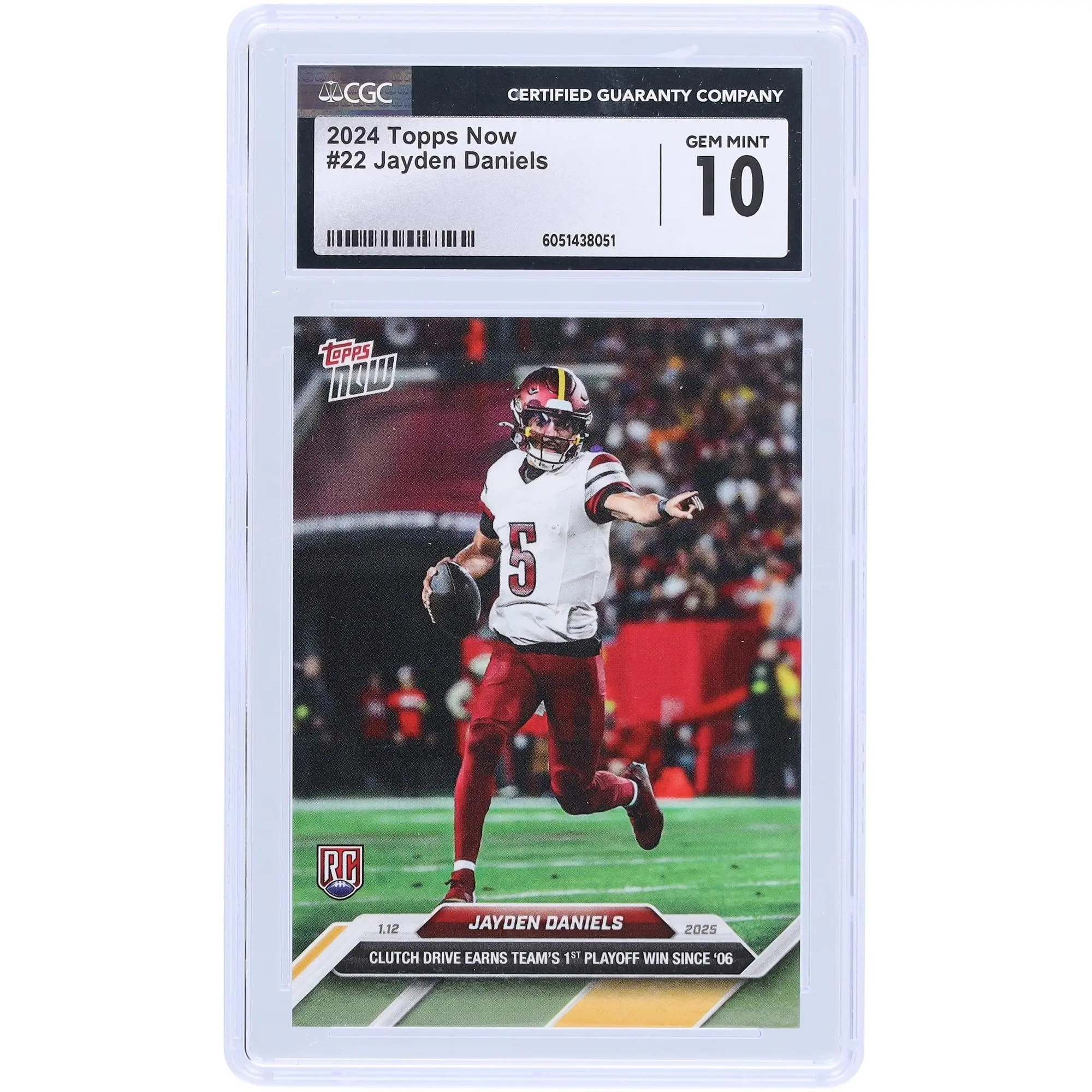 Jayden Daniels Washington Commanders 2024 Topps Now Clutch Drive Earns Teams 1st Playoff Win Since '06 #22 CGC Authenticated 10 Rookie Card