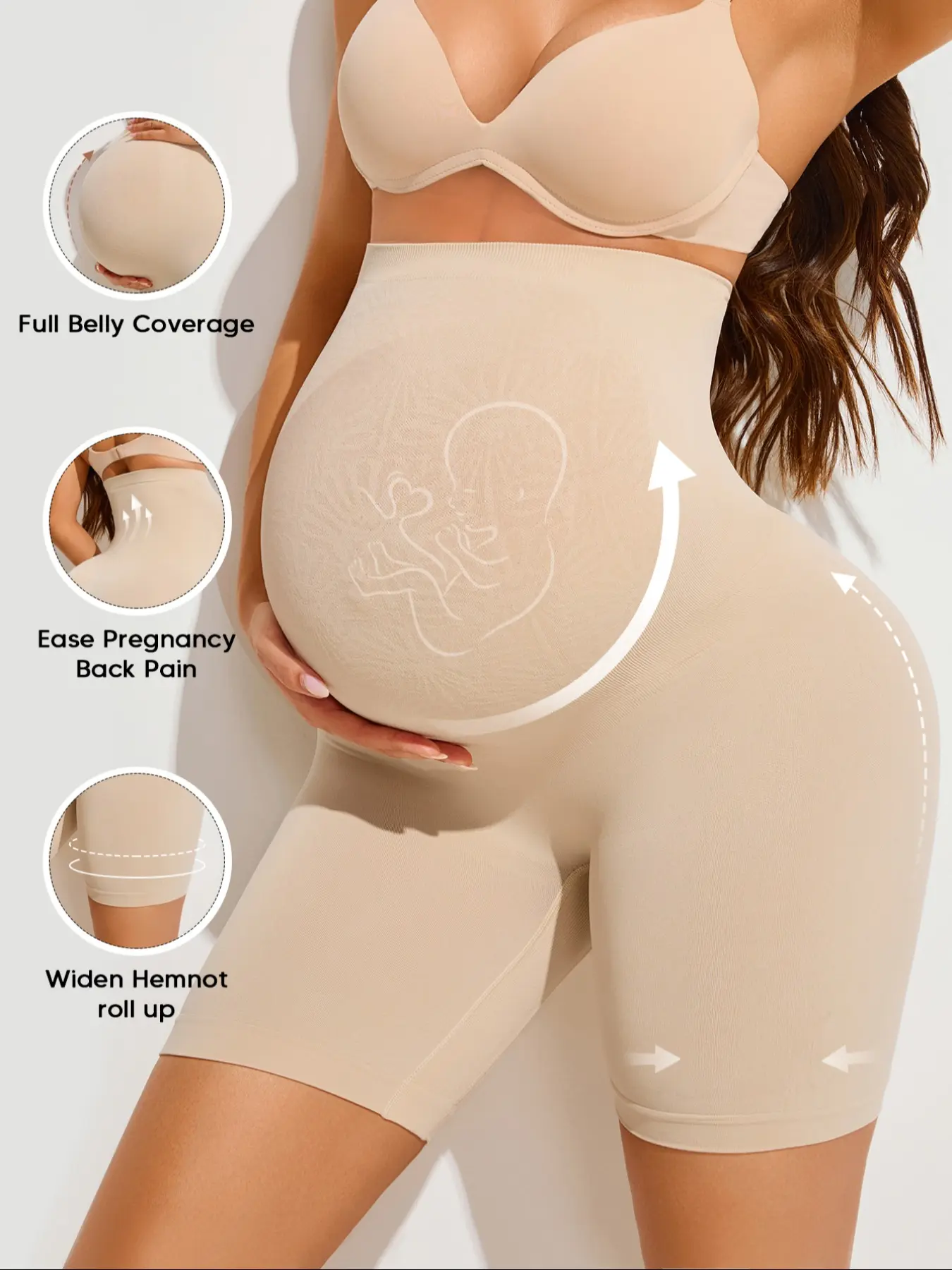 Maternity High-Waisted Support Shorts for Pregnant Women, Full Belly Coverage, Back Pain Relief, Anti-Roll Hem, Seamless Pregnancy Shapewear, Prenatal Maternity Clothing, Pregnancy Clothes, Pregnancy Must Haves