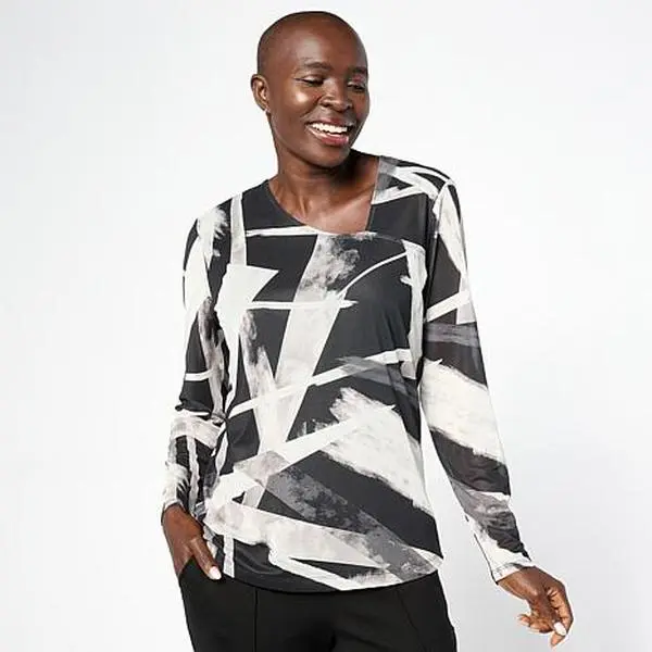 GREY by Jhoan Sebastian Grey Grey by Jhoan Sebastian Stretch Mesh Knit Asymmetric Neckline Top