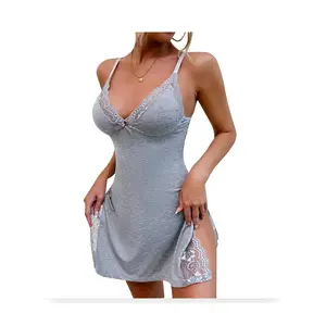Women's Lace Trim Cami Nightgown - Fitted, Sexy, Adjustable Strap, Soft Lightweight Loungewear, 94.9% Viscose 5.1% Elastane Fabric, Low Cut Sleeveless Mini Length, Bowknot Contrast Lace Slit,summerwins summerwins