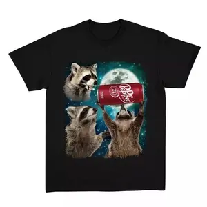 Funny Meme Three Raccoons Dr Pepper Vintage Shirt, Merch Graphic Tee, Unisex Shirt, Gift, Top Menswear Cotton Streetwear Round Neck Tshirt Crewneck
